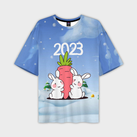 Мужская футболка OVERSIZE 3D с принтом 2023  Зайчики с морковкой ,  |  | 