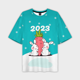 Мужская футболка OVERSIZE 3D с принтом Зайчики с большой морковкой 2023 ,  |  | 