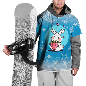 Накидка на куртку 3D с принтом Зайчик с морковками на снежном фоне в Тюмени, 100% полиэстер |  | Тематика изображения на принте: 