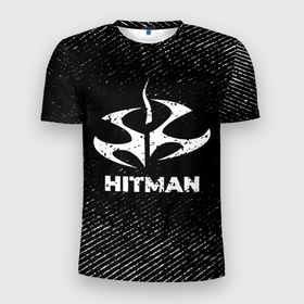 Мужская футболка 3D Slim с принтом Hitman с потертостями на темном фоне в Курске, 100% полиэстер с улучшенными характеристиками | приталенный силуэт, круглая горловина, широкие плечи, сужается к линии бедра | Тематика изображения на принте: 