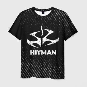 Мужская футболка 3D с принтом Hitman с потертостями на темном фоне в Курске, 100% полиэфир | прямой крой, круглый вырез горловины, длина до линии бедер | Тематика изображения на принте: 
