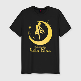 Мужская футболка хлопок Slim с принтом Sailor Moon gold в Екатеринбурге, 92% хлопок, 8% лайкра | приталенный силуэт, круглый вырез ворота, длина до линии бедра, короткий рукав | 