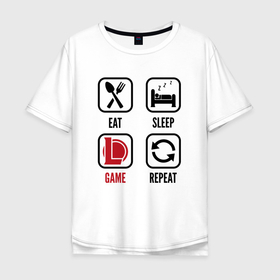 Мужская футболка хлопок Oversize с принтом Eat   sleep   League of Legends   repeat в Новосибирске, 100% хлопок | свободный крой, круглый ворот, “спинка” длиннее передней части | Тематика изображения на принте: 