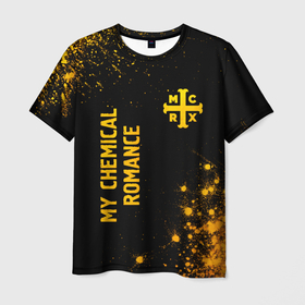 Мужская футболка 3D с принтом My Chemical Romance   gold gradient: надпись, символ в Рязани, 100% полиэфир | прямой крой, круглый вырез горловины, длина до линии бедер | 