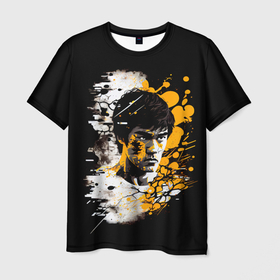 Мужская футболка 3D с принтом Брюс Ли в стиле поп арт , 100% полиэфир | прямой крой, круглый вырез горловины, длина до линии бедер | 
