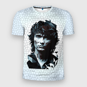 Мужская футболка 3D Slim с принтом Виктор Цой   полигональный портрет в Белгороде, 100% полиэстер с улучшенными характеристиками | приталенный силуэт, круглая горловина, широкие плечи, сужается к линии бедра | 