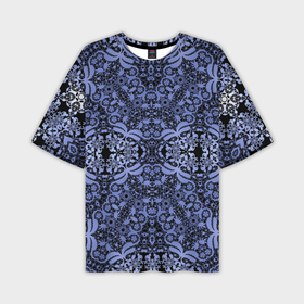 Мужская футболка OVERSIZE 3D с принтом Ажурный модный кружевной синий узор в Тюмени,  |  | Тематика изображения на принте: 