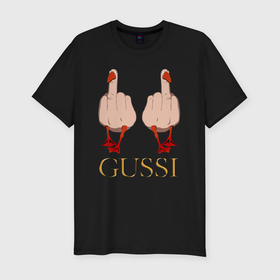 Мужская футболка хлопок Slim с принтом Два весёлых гуся   GUSSI   Fashion 2055 в Белгороде, 92% хлопок, 8% лайкра | приталенный силуэт, круглый вырез ворота, длина до линии бедра, короткий рукав | 