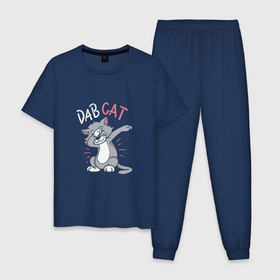 Мужская пижама хлопок с принтом Cat   dab , 100% хлопок | брюки и футболка прямого кроя, без карманов, на брюках мягкая резинка на поясе и по низу штанин
 | 