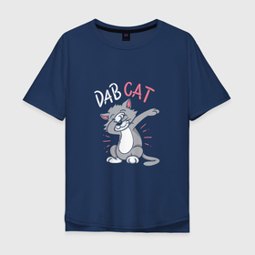 Мужская футболка хлопок Oversize с принтом Cat   dab в Екатеринбурге, 100% хлопок | свободный крой, круглый ворот, “спинка” длиннее передней части | 