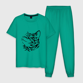Мужская пижама хлопок с принтом Милый котенька в Петрозаводске, 100% хлопок | брюки и футболка прямого кроя, без карманов, на брюках мягкая резинка на поясе и по низу штанин
 | 