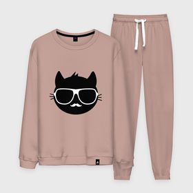 Мужской костюм хлопок с принтом Sunglasses cat , 100% хлопок | на свитшоте круглая горловина, мягкая резинка по низу. Брюки заужены к низу, на них два вида карманов: два “обычных” по бокам и два объемных, с клапанами, расположенные ниже линии бедра. Брюки с мягкой трикотажной резинкой на поясе и по низу штанин. В поясе для дополнительного комфорта — широкие завязки | 