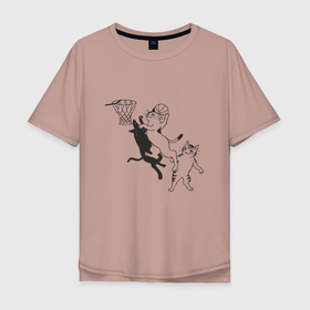 Мужская футболка хлопок Oversize с принтом Кошачий баскетбол в Тюмени, 100% хлопок | свободный крой, круглый ворот, “спинка” длиннее передней части | 
