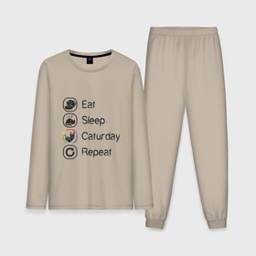 Мужская пижама хлопок (с лонгсливом) с принтом Eat Sleep Caturday в Курске,  |  | Тематика изображения на принте: 