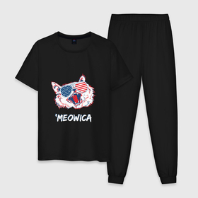 Мужская пижама хлопок с принтом Meowica Cat в Кировске, 100% хлопок | брюки и футболка прямого кроя, без карманов, на брюках мягкая резинка на поясе и по низу штанин
 | 