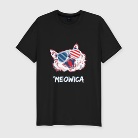 Мужская футболка хлопок Slim с принтом Meowica Cat в Санкт-Петербурге, 92% хлопок, 8% лайкра | приталенный силуэт, круглый вырез ворота, длина до линии бедра, короткий рукав | 