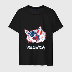 Мужская футболка хлопок с принтом Meowica Cat в Санкт-Петербурге, 100% хлопок | прямой крой, круглый вырез горловины, длина до линии бедер, слегка спущенное плечо. | 