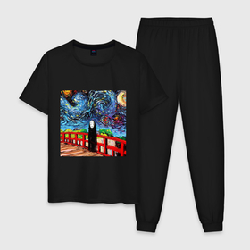 Мужская пижама хлопок с принтом Безликий Гог в Тюмени, 100% хлопок | брюки и футболка прямого кроя, без карманов, на брюках мягкая резинка на поясе и по низу штанин
 | 