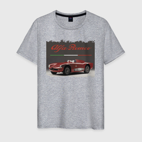 Мужская футболка хлопок с принтом Alfa Romeo   Italy   Retro в Санкт-Петербурге, 100% хлопок | прямой крой, круглый вырез горловины, длина до линии бедер, слегка спущенное плечо. | Тематика изображения на принте: 