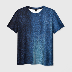 Мужская футболка 3D с принтом Синие блёстки во тьме , 100% полиэфир | прямой крой, круглый вырез горловины, длина до линии бедер | 