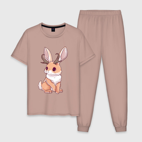 Мужская пижама хлопок с принтом Кролик с рожками   кролик олень в Кировске, 100% хлопок | брюки и футболка прямого кроя, без карманов, на брюках мягкая резинка на поясе и по низу штанин
 | 