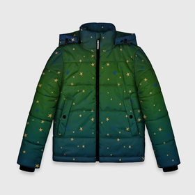 Зимняя куртка для мальчиков 3D с принтом Золотые, синие звезды на сине зеленом градиенте , ткань верха — 100% полиэстер; подклад — 100% полиэстер, утеплитель — 100% полиэстер | длина ниже бедра, удлиненная спинка, воротник стойка и отстегивающийся капюшон. Есть боковые карманы с листочкой на кнопках, утяжки по низу изделия и внутренний карман на молнии. 

Предусмотрены светоотражающий принт на спинке, радужный светоотражающий элемент на пуллере молнии и на резинке для утяжки | 