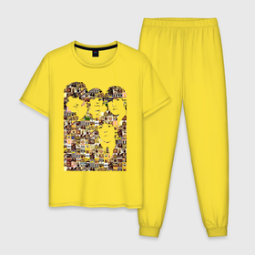 Мужская пижама хлопок с принтом The Beatles   Collage в Курске, 100% хлопок | брюки и футболка прямого кроя, без карманов, на брюках мягкая резинка на поясе и по низу штанин
 | 