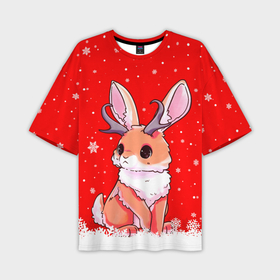 Мужская футболка OVERSIZE 3D с принтом Кролик олень   кролик с рожками в Екатеринбурге,  |  | 