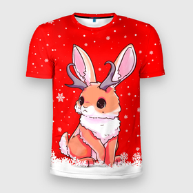Мужская футболка 3D Slim с принтом Кролик олень   кролик с рожками в Кировске, 100% полиэстер с улучшенными характеристиками | приталенный силуэт, круглая горловина, широкие плечи, сужается к линии бедра | 