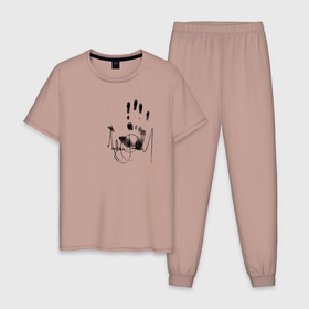 Мужская пижама хлопок с принтом Майкл Джексон   автограф и отпечаток руки в Тюмени, 100% хлопок | брюки и футболка прямого кроя, без карманов, на брюках мягкая резинка на поясе и по низу штанин
 | 