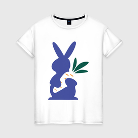 Женская футболка хлопок с принтом Синий кролик в Новосибирске, 100% хлопок | прямой крой, круглый вырез горловины, длина до линии бедер, слегка спущенное плечо | 