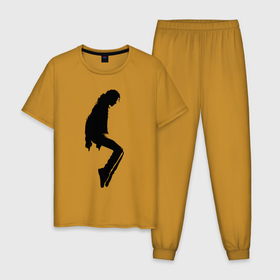 Мужская пижама хлопок с принтом Силуэт Майкла Джексона   Minimalism , 100% хлопок | брюки и футболка прямого кроя, без карманов, на брюках мягкая резинка на поясе и по низу штанин
 | 