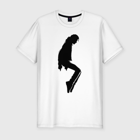Мужская футболка хлопок Slim с принтом Силуэт Майкла Джексона   Minimalism , 92% хлопок, 8% лайкра | приталенный силуэт, круглый вырез ворота, длина до линии бедра, короткий рукав | Тематика изображения на принте: 