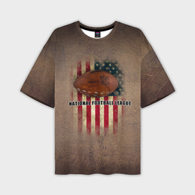 Мужская футболка OVERSIZE 3D с принтом Мяч для американского футбола на фоне флага америки в Новосибирске,  |  | 