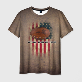 Мужская футболка 3D с принтом Мяч для американского футбола на фоне флага америки в Белгороде, 100% полиэфир | прямой крой, круглый вырез горловины, длина до линии бедер | Тематика изображения на принте: 
