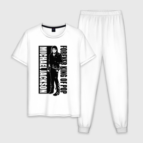 Мужская пижама хлопок с принтом Michael Jackson   Forever king of pop в Курске, 100% хлопок | брюки и футболка прямого кроя, без карманов, на брюках мягкая резинка на поясе и по низу штанин
 | 