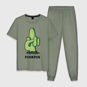 Мужская пижама хлопок с принтом Cactus   Fucktus в Курске, 100% хлопок | брюки и футболка прямого кроя, без карманов, на брюках мягкая резинка на поясе и по низу штанин
 | 