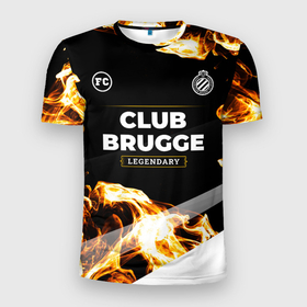 Мужская футболка 3D Slim с принтом Club Brugge legendary sport fire , 100% полиэстер с улучшенными характеристиками | приталенный силуэт, круглая горловина, широкие плечи, сужается к линии бедра | 