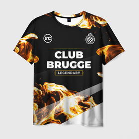 Мужская футболка 3D с принтом Club Brugge legendary sport fire в Белгороде, 100% полиэфир | прямой крой, круглый вырез горловины, длина до линии бедер | Тематика изображения на принте: 