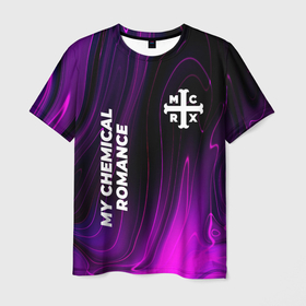 Мужская футболка 3D с принтом My Chemical Romance violet plasma в Рязани, 100% полиэфир | прямой крой, круглый вырез горловины, длина до линии бедер | 