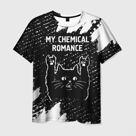 Мужская футболка 3D с принтом Группа My Chemical Romance и рок кот в Рязани, 100% полиэфир | прямой крой, круглый вырез горловины, длина до линии бедер | 