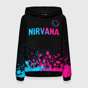 Женская толстовка 3D с принтом Nirvana   neon gradient: символ сверху , 100% полиэстер  | двухслойный капюшон со шнурком для регулировки, мягкие манжеты на рукавах и по низу толстовки, спереди карман-кенгуру с мягким внутренним слоем. | 