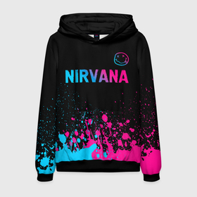 Мужская толстовка 3D с принтом Nirvana   neon gradient: символ сверху в Санкт-Петербурге, 100% полиэстер | двухслойный капюшон со шнурком для регулировки, мягкие манжеты на рукавах и по низу толстовки, спереди карман-кенгуру с мягким внутренним слоем. | 