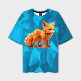 Мужская футболка oversize 3D с принтом Полигональный лисёнок ,  |  | Тематика изображения на принте: 