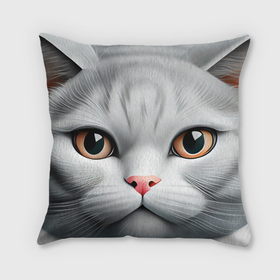 Подушка 3D с принтом Нейросеть:  британский кот подушка в Новосибирске, наволочка – 100% полиэстер, наполнитель – холлофайбер (легкий наполнитель, не вызывает аллергию). | состоит из подушки и наволочки. Наволочка на молнии, легко снимается для стирки | 