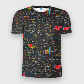 Мужская футболка 3D Slim с принтом Шпаргалка по математике с формулами , 100% полиэстер с улучшенными характеристиками | приталенный силуэт, круглая горловина, широкие плечи, сужается к линии бедра | 