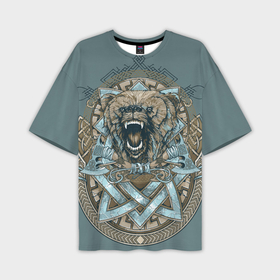 Мужская футболка OVERSIZE 3D с принтом Голова медведя викинга в Курске,  |  | 
