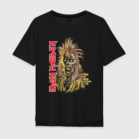 Мужская футболка хлопок Oversize с принтом Iron Maiden Маскот группы в Курске, 100% хлопок | свободный крой, круглый ворот, “спинка” длиннее передней части | 