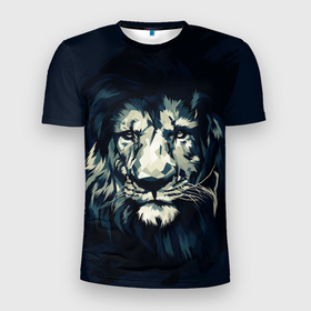 Мужская футболка 3D Slim с принтом Голова царя зверей льва в Белгороде, 100% полиэстер с улучшенными характеристиками | приталенный силуэт, круглая горловина, широкие плечи, сужается к линии бедра | 