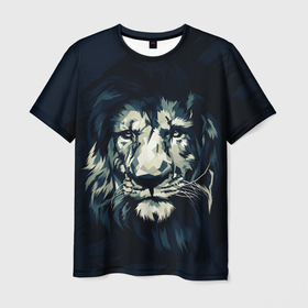 Мужская футболка 3D с принтом Голова царя зверей льва в Новосибирске, 100% полиэфир | прямой крой, круглый вырез горловины, длина до линии бедер | Тематика изображения на принте: 